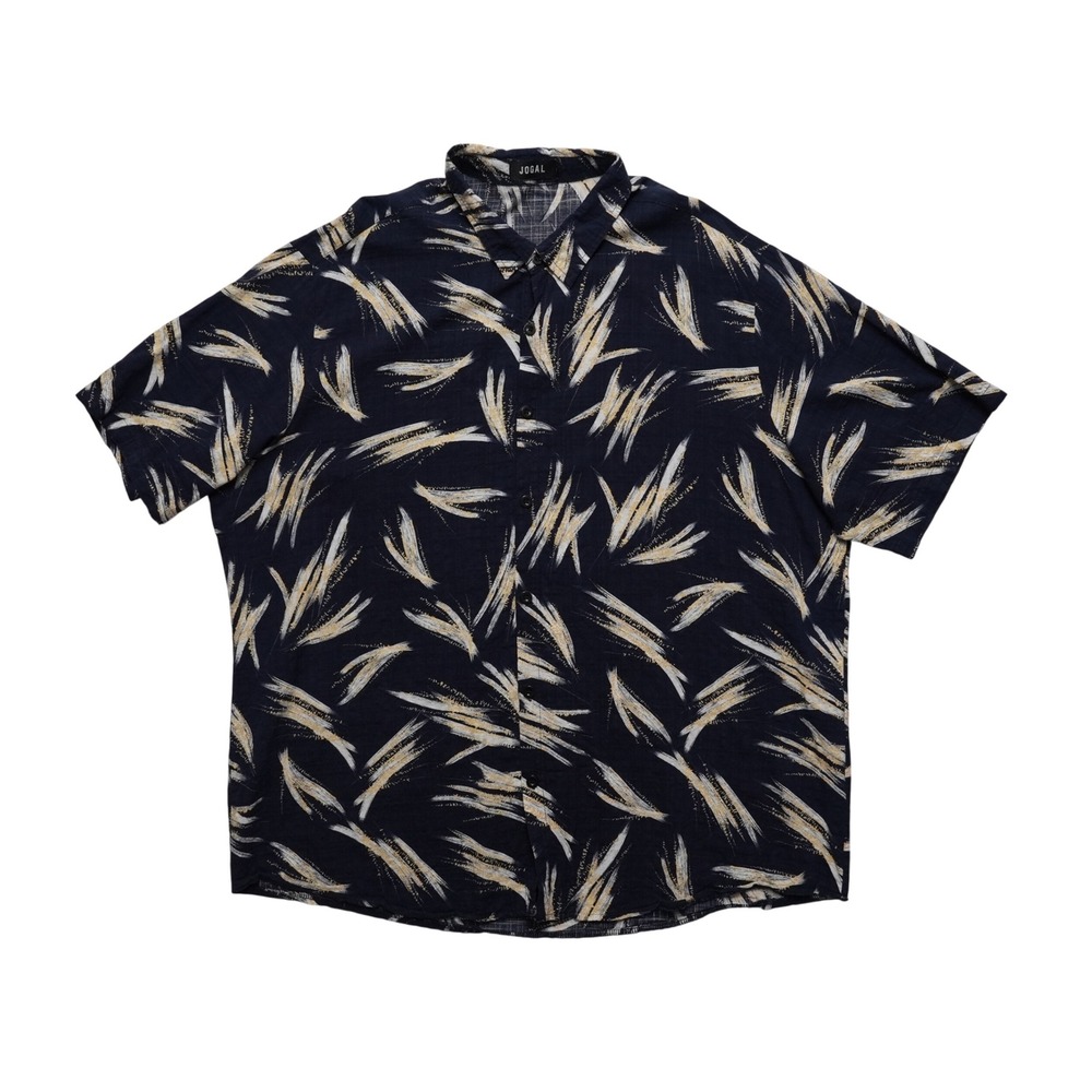 JOGAL Button Up Shirt Mens XXL Blue Abstract Short Sleeve Cotton Viscose Blend